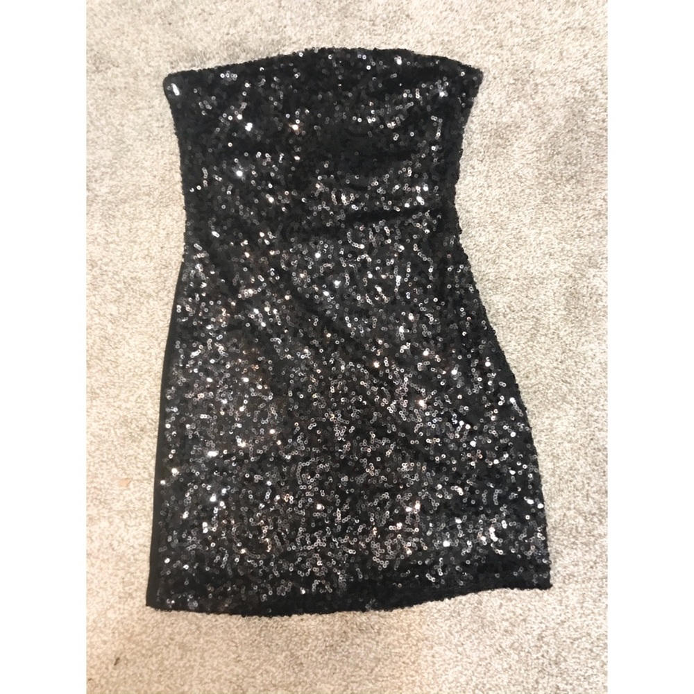 Black strapless sequin dress